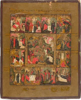 Bild IKONE MIT DER HÖLLENFAHRT UND AUFERSTEHUNG CHRISTI MIT ZWÖLF HOCHFESTEN