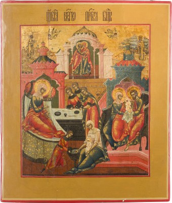 Bild IKONE MIT DER GEBURT DER GOTTESMUTTER UND DER BEGEGNUNG AN DER GOLDENEN PFORTE
