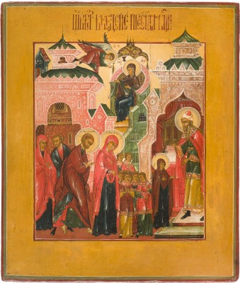 Auktion 156<br>FEINE IKONE MIT DEM TEMPELGANG DER GOTTESMUTTER