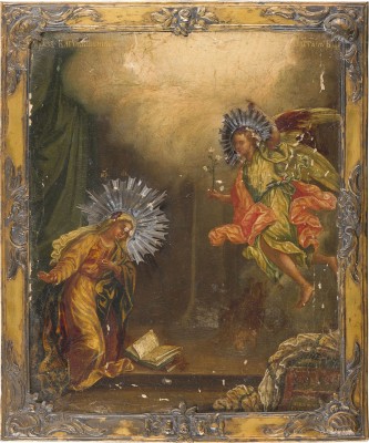 Auction 156<br>DATIERTE IKONE MIT DER VERKÜNDIGUNG MIT VERMEIL-BASMA