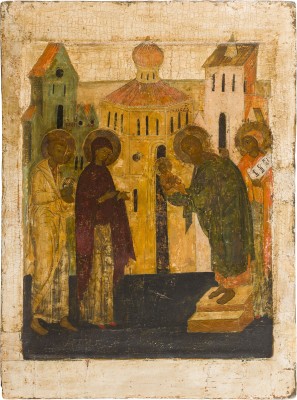 Bild GROSSFORMATIGE UND FEINE IKONE MIT DER DARBRINGUNG IM TEMPEL AUS EINER KIRCHEN-IKONOSTASE