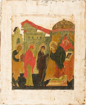 Auction 156<br>SEHR FEINE IKONE MIT DER DARBRINGUNG CHRISTI IM TEMPEL