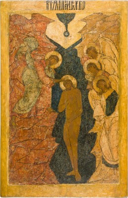 Bild MONUMENTALE IKONE MIT DEM EINZUG NACH JERUSALEM AUS EINER KIRCHEN-IKONOSTASE