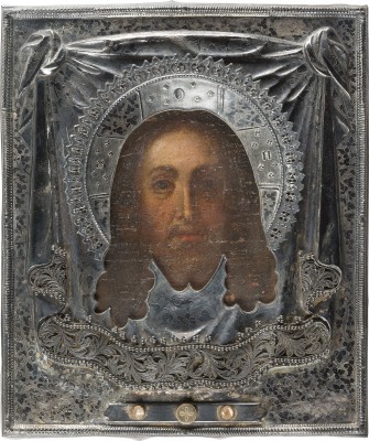 Picture FEINE IKONE MIT DEM MANDYLION MIT SILBER-FILIGRAN-RIZA