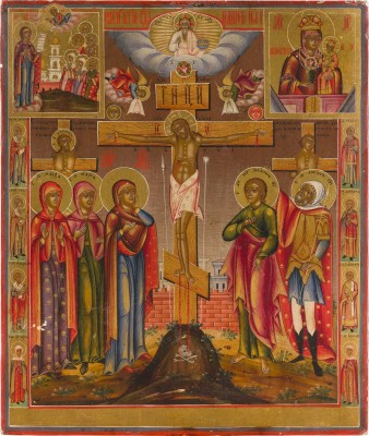 Picture GROSSFORMATIGE UND FEINE IKONE MIT DER KREUZIGUNG CHRISTI UND GNADENBILDERN DER GOTTESMUTTER