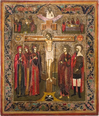 Bild IKONE MIT DER KREUZIGUNG CHRISTI, DER KREUZABNAHME UND GRABLEGUNG CHRISTI