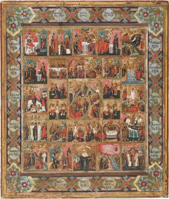 Bild ERWEITERTE FESTTAGSIKONE MIT DEM PASSIONSZYKLUS UND 16 HOCHFESTEN DES ORTHODOXEN KIRCHENJAHRES