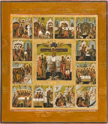 Auction 156<br>GROSSFORMATIGE UND SELTENE IKONE MIT DER KREUZIGUNG UND DER PASSION CHRISTI