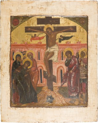 Bild GROSSE IKONE MIT DER KREUZIGUNG CHRISTI AUS EINER KIRCHENIKONOSTASE