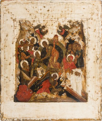 Auktion 156<br>SEHR FEINE IKONE MIT DER HÖLLENFAHRT CHRISTI UND DER BEFREIUNG DER VORVÄTER AUS DEM HADES
