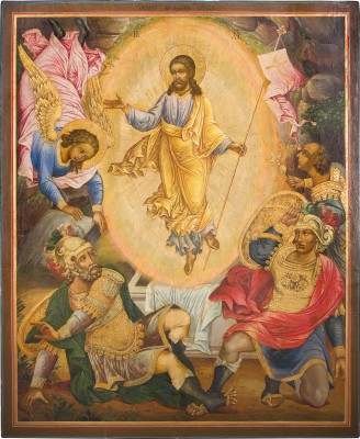 Auction 156<br>MONUMENTALE IKONE MIT DER AUFERSTEHUNG CHRISTI AUS EINER KIRCHEN-IKONOSTASE