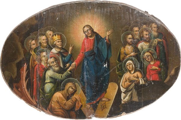 Bild OVALE IKONE MIT DER HÖLLENFAHRT CHRISTI UND DER BEFREIUNG DER VORVÄTER AUS DEM HADES