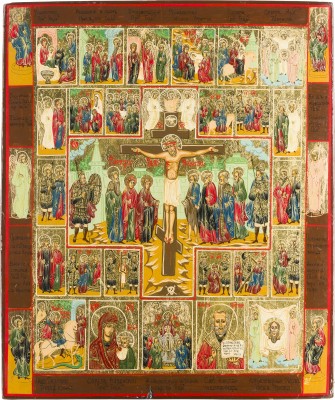 Picture GROSSFORMATIGE IKONE MIT DER KREUZIGUNG, DER PASSION UND HOCHFESTEN