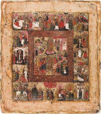 Picture IKONE MIT DER AUFERSTEHUNG UND HÖLLENFAHRT MIT 16 HOCHFESTEN DES ORTHODOXEN KIRCHENJAHRES