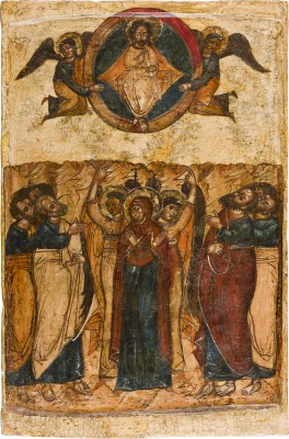 Bild GROSSFORMATIGE IKONE MIT DER HIMMELFAHRT CHRISTI AUS EINER KIRCHEN-IKONOSTASE