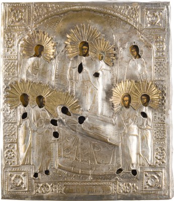 Auction 156<br>IKONE MIT DEM ENTSCHLAFEN DER GOTTESMUTTER MIT OKLAD