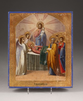 Auktion 156<br>FEINE IKONE MIT DEM ENTSCHLAFEN DER GOTTESMUTTER (KOIMESIS)