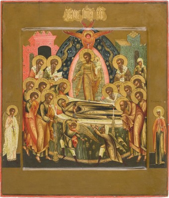 Auktion 156<br>FEINE IKONE MIT DEM ENTSCHLAFEN DER GOTTESMUTTER (KOIMESIS)