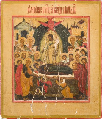 Auktion 156<br>SEHR FEINE IKONE MIT DEM ENTSCHLAFEN DER GOTTESMUTTER (KOIMESIS)