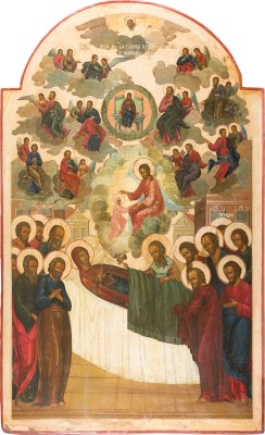 Auktion 156<br>MONUMENTALE IKONE MIT DEM ENTSCHLAFEN DER GOTTESMUTTER AUS EINER KIRCHEN-IKONOSTASE