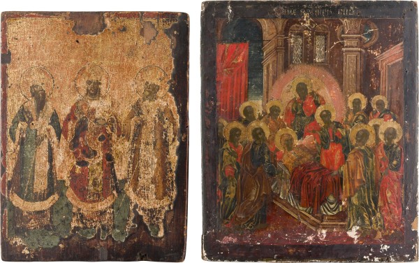 Auction 156<br>ZWEI IKONEN: ENTSCHLAFEN DER GOTTESMUTTER UND DREI HIERARCHEN DER ORTHODOXY