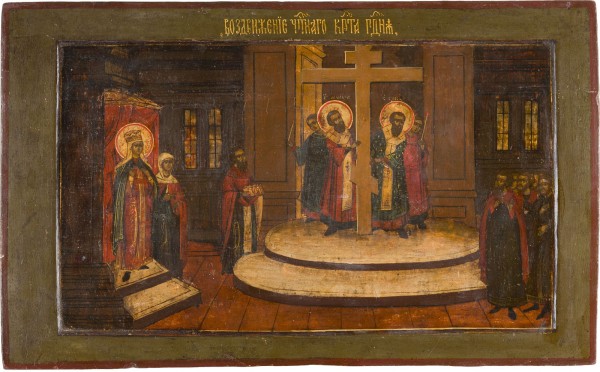Bild GROSSFORMATIGE IKONE MIT DER ERHÖHUNG DES WAHREN KREUZES AUS EINER KIRCHEN-IKONOSTASE
