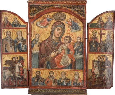 Bild GROSSES TRIPTCHON MIT DER GOTTESMUTTER HODEGETRIA UND AUSGEWÄHLTEN HEILIGEN