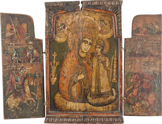 Picture TRIPTYCHON MIT DER GOTTESMUTTER 'NICHT VERWELKENDE BLUME' UND AUSGEWÄHLTEN HEILIGEN