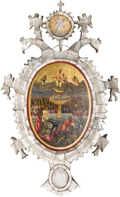 Auction 156<br>SEHR FEINE UND SELTENE IKONE MIT DER GOTTESMUTTER 'LEBENSSPENDENDER QUELL' MIT PERLMUTT-RAHMEN