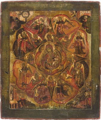 Auktion 156<br>SEHR FEINE IKONE MIT DER GOTTESMUTTER 'UNVERBRENNBARER DORNBUSCH'