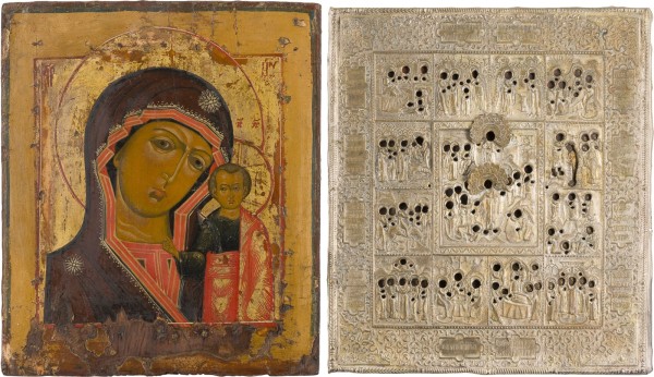 Auktion 156<br>ZWEI IKONEN: GOTTESMUTTER VON KASAN (KASANSKAJA) UND FESTTAGSIKONE