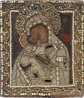 Bild IKONE MIT DER GOTTESMUTTER VON WLADIMIR (WLADIMIRSKAJA) MIT PERL-OKLAD