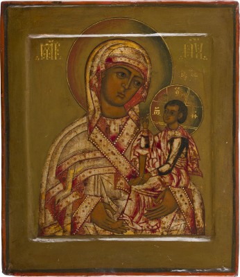 Bild SEHR FEINE IKONE MIT DER GOTTESMUTTER VON SMOLENSK UND SCHUJA (SCHUISKAJA)