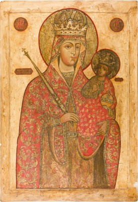 Auktion 156<br>MONUMENTALE IKONE MIT DER GOTTESMUTTER 'TSCHERNIGOWSKAJA' AUS EINER KIRCHEN-IKONOSTASE