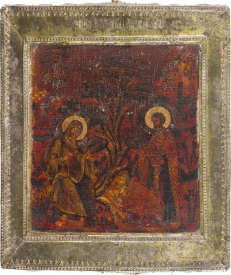 Picture SEHR FEINE IKONE MIT DER GOTTESMUTTER 'BESSADNAJA' (DIE BELEHRENDE) MIT BASMA