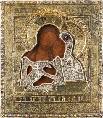 Auktion 156<br>FEINE IKONE 'WEINE NICHT UM MICH, MUTTER' MIT PERL-OKLAD