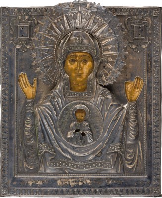 Bild FEINE IKONE MIT DER GOTTESMUTTER DES ZEICHENS (ZNAMENIE) MIT SILBER-OKLAD
