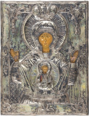 Bild KLEINE UND FEINE IKONE MIT DER GOTTESMUTTER DES ZEICHENS (ZNAMENIE) MIT VERMEIL-OKLAD