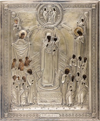 Bild GROSSFORMATIGE IKONE MIT DER GOTTESMUTTER 'FREUDE ALLER LEIDENDEN' MIT OKLAD