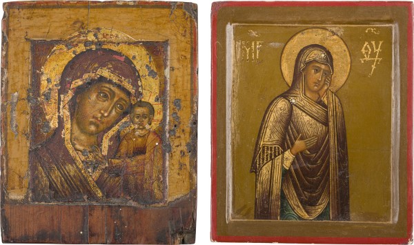 Bild ZWEI MINIATUR-IKONEN MIT DER GOTTESMUTTER VON KASAN UND DER TRAUERNDEN GOTTESMUTTER