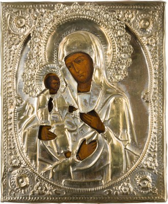 Bild IKONE MIT DER DREIHÄNDIGEN GOTTESMUTTER (TRICHEIROUSA) MIT OKLAD