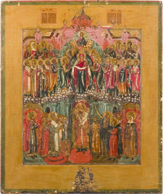 Bild SEHR FEINE IKONE MIT DEM SCHLEIERWUNDER DER GOTTESMUTTER (POKROW)