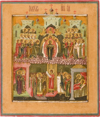 Bild FEINE IKONE MIT DEM SCHLEIERWUNDER DER GOTTESMUTTER (POKROW)