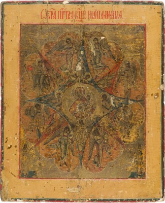 Picture IKONE MIT DER GOTTESMUTTER 'UNVERBRENNBARER DORNBUSCH' MIT DEN HEILIGEN KATHARINA UND BARBARA