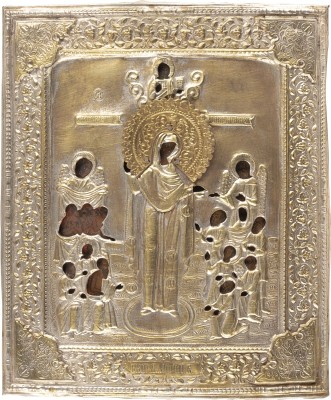Bild IKONE MIT DER GOTTESMUTTER 'FREUDE ALLER LEIDENDEN' MIT DEN MÜNZEN MIT OKLAD