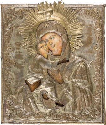 Bild IKONE MIT DER GOTTESMUTTER VON WLADIMIR (WLADIMIRSKAJA) MIT OKLAD