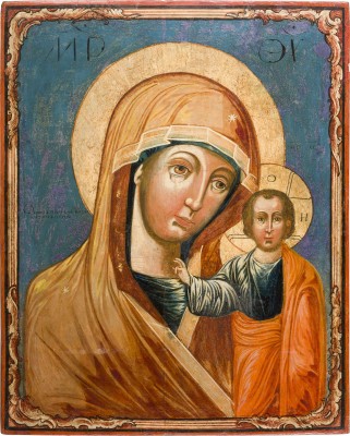 Auction 156<br>MONUMENTALE IKONE MIT DER GOTTESMUTTER VON KASAN (KASANSKAJA) AUS EINER KIRCHEN-IKONOSTASE