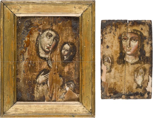 Auction 156<br>ZWEI IKONEN: GOTTESMUTTER VON TICHWIN UND HEILIGE PARASKEWA (?)