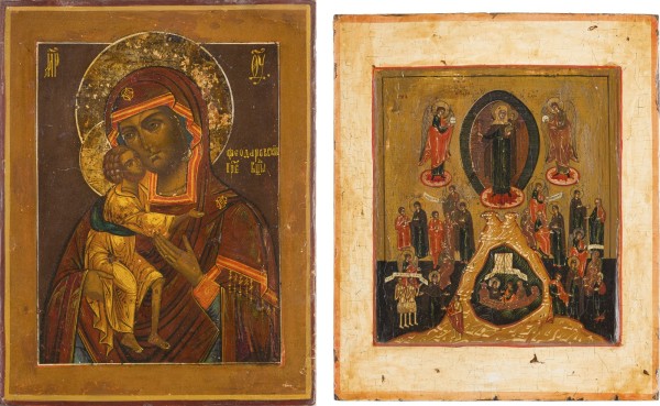 Auktion 156<br>ZWEI IKONEN: GOTTESMUTTER FEODOROWSKAJA UND GOTTESMUTTER 'FREUDE ALLER LEIDENDEN'