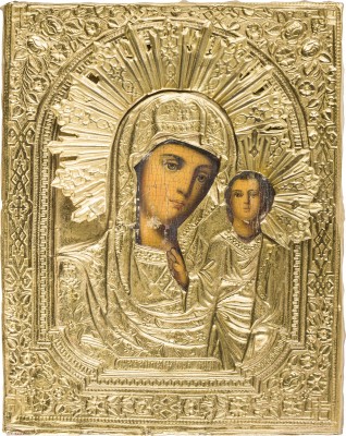 Picture KLEINE IKONE MIT DER GOTTESMUTTER VON KASAN (KASANSKAJA) MIT OKLAD